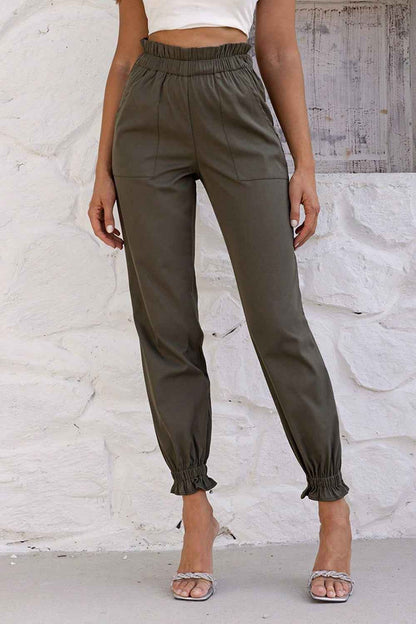 Gathered Waist Women's Pants with Pockets