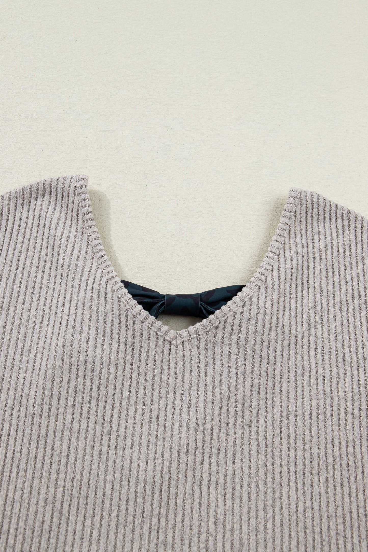 Bow Back Ribbed Knit V-Neck Drop Shoulder Top