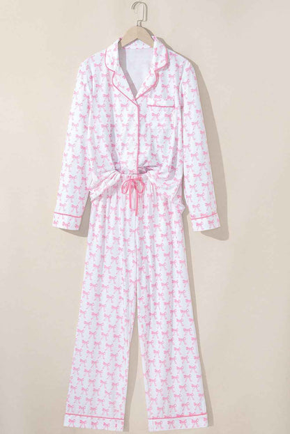 Bow Shirt and Pants Pajama Set