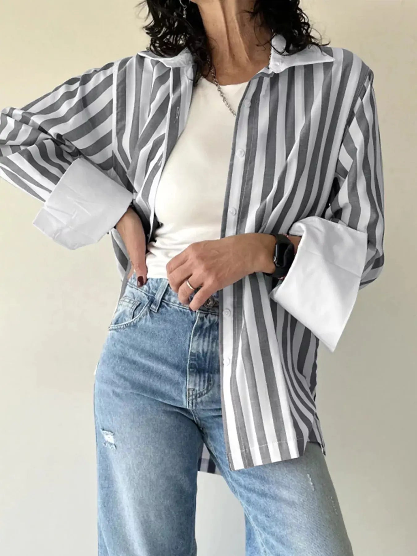 Striped Oversized Button Up Blouse