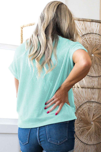 Light Blue Corded Colorblock Pocket Crew Neck T Shirt