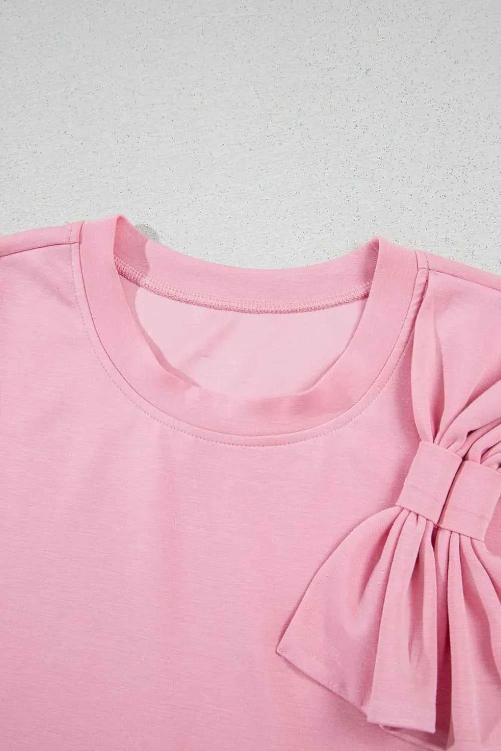 Bow Round Neck Short Sleeve T-Shirt