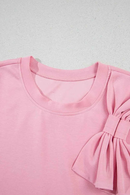 Bow Round Neck Short Sleeve T-Shirt