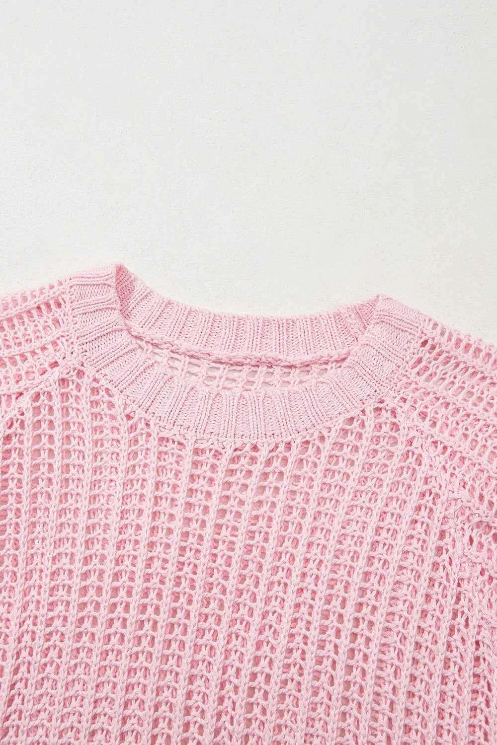 Hollow-out Crochet Side Tied Short Sleeve Knit Cover Up