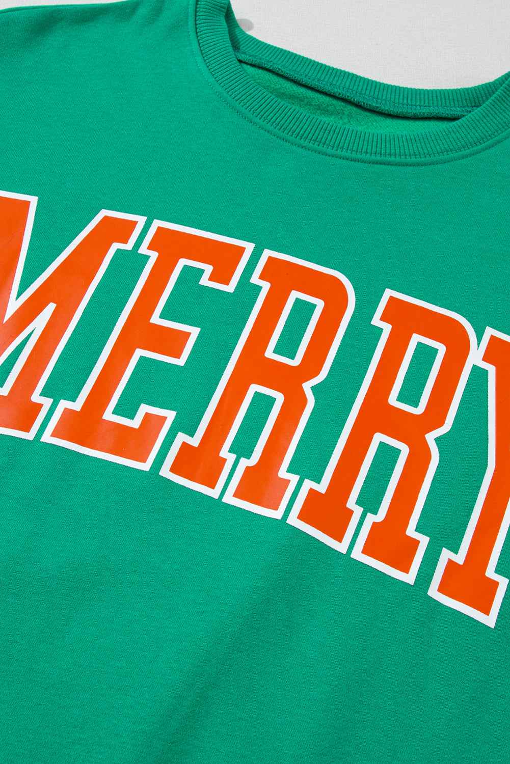 Green MERRY Print Drop Sleeve Pullover Women's Sweatshirt