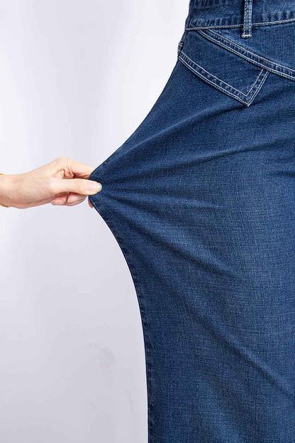 Denim Stitch High-Waist Cuff Jeans