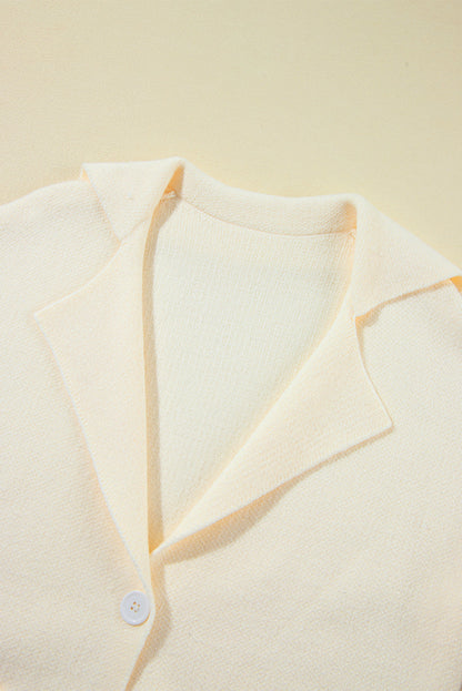 Solid Lapel Collar Single Button Sweater Cardigan