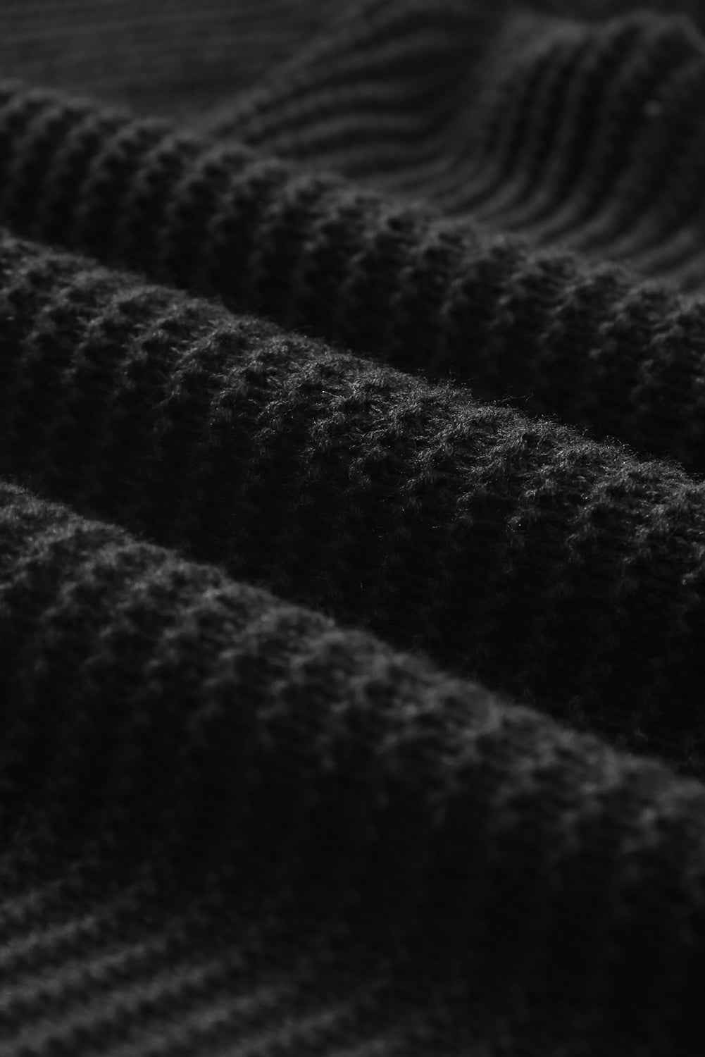 Solid Ribbed Drop Shoulder Hooded V-Neck Sweater