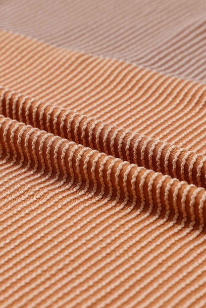 Khaki Color Block Ribbed Loose Long Sleeve Women's Top