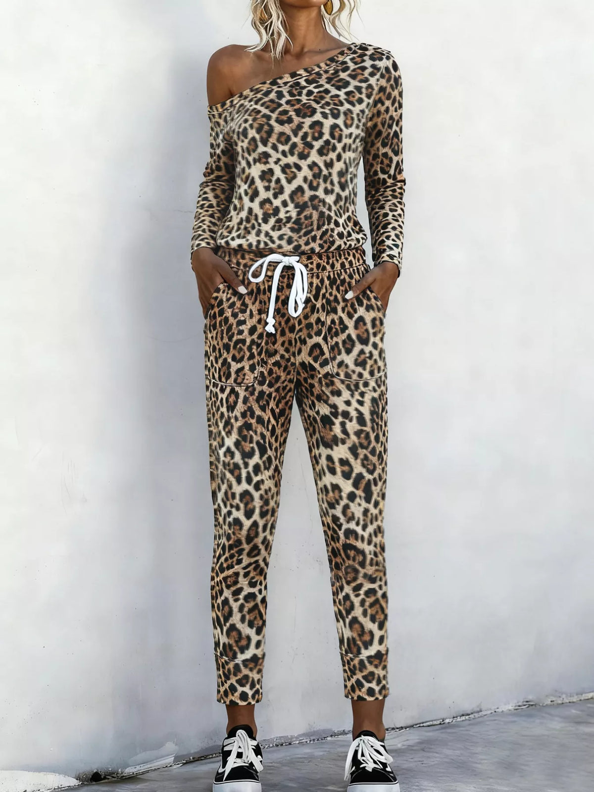 Leopard Print One-Shoulder Two-Piece Set
