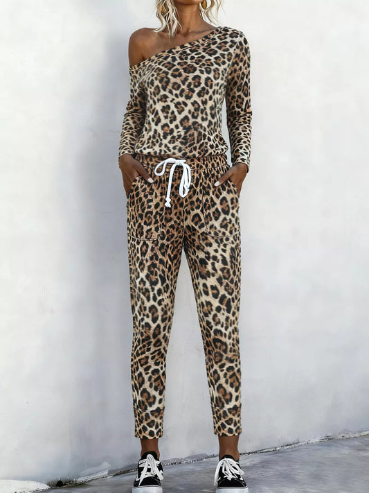Leopard Print One-Shoulder Two-Piece Set