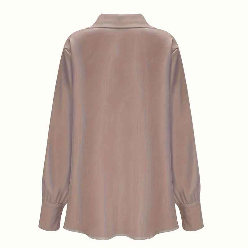 Women's Solid Color Long Sleeve Cowl Neck Blouse With Draped Detail - Elegant Office Formal Shirt For Spring&Fall