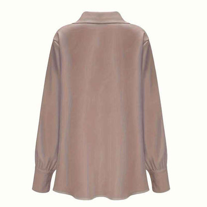 Women's Solid Color Long Sleeve Cowl Neck Blouse With Draped Detail - Elegant Office Formal Shirt For Spring&Fall
