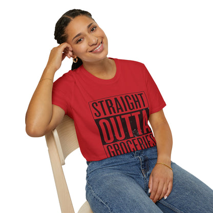 Straight Outta Groceries Unisex Softstyle Women's T-Shirt, Funny Tee, Casual Wear, Gift for Foodies, Humor Clothing