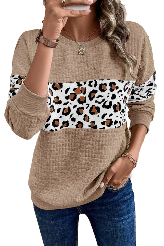Parchment Leopard Quilted Patchwork Pullover women's r Sweatshirt - The Eggy's store