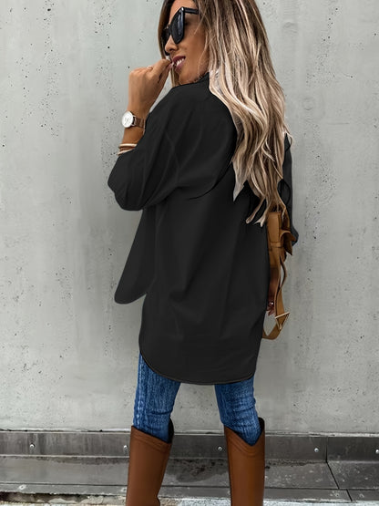 Simple Casual Long Sleeve Blouse with Pocket Women's Blouse