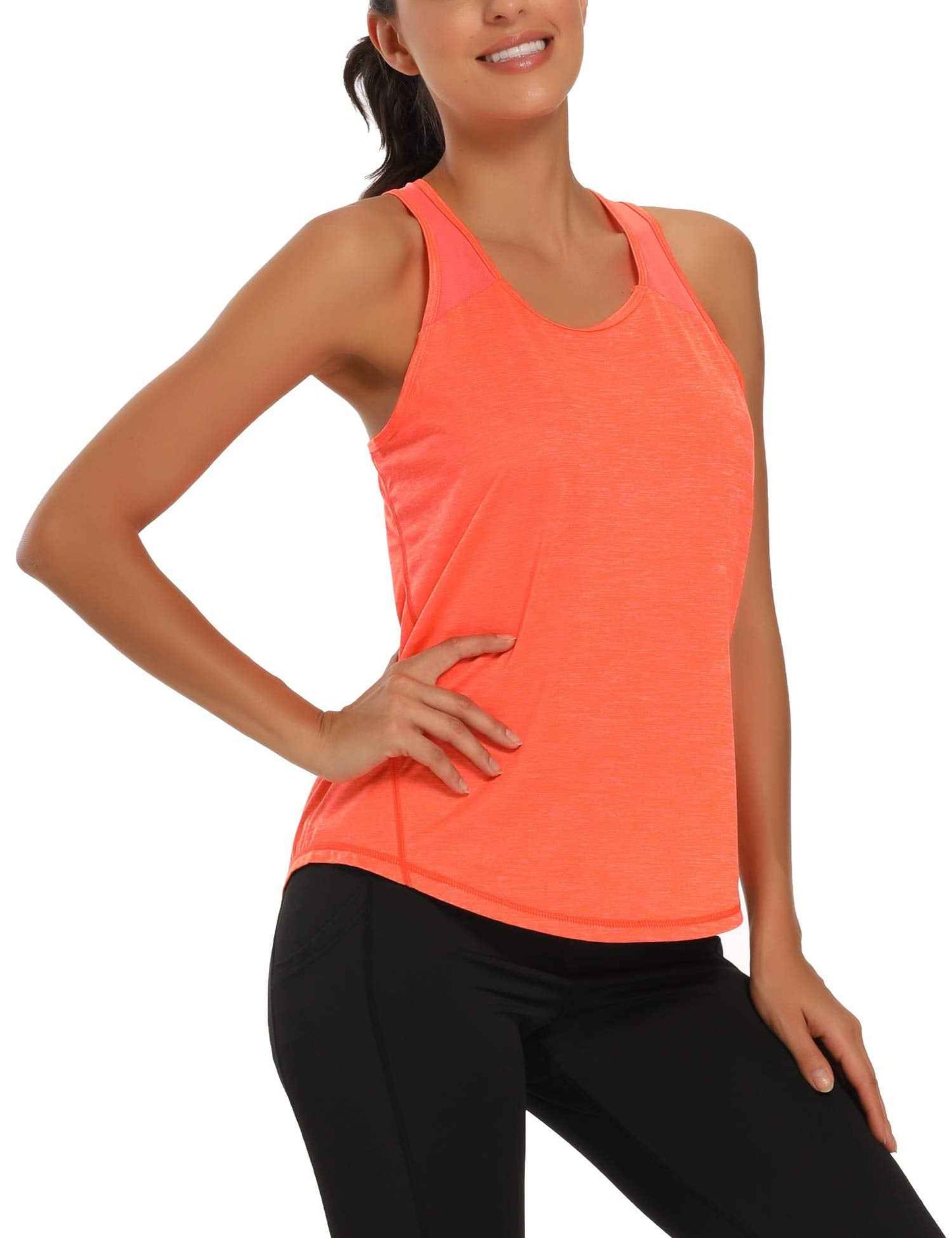 Women's Workout Tank Tops for Women Racerback Tank Tops Mesh Yoga Shirts Athletic Running Tank Tops Sleeveless Gym Clothes Orange