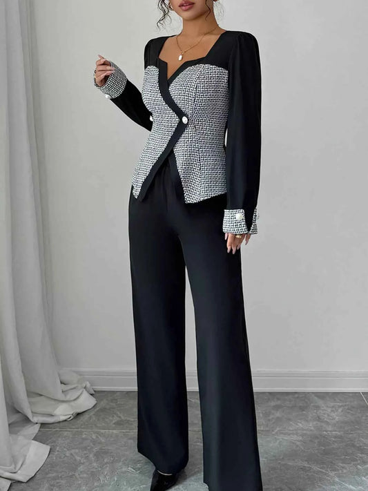 Long Sleeve Top and Wide Leg Pants Set