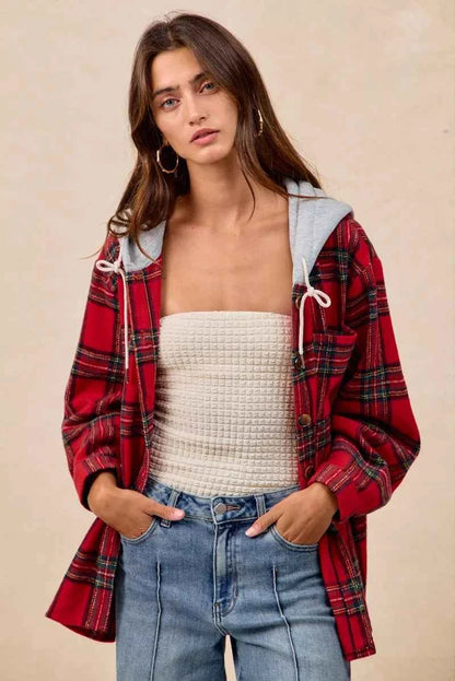 BiBi Brushed Plaid Hooded Jacket