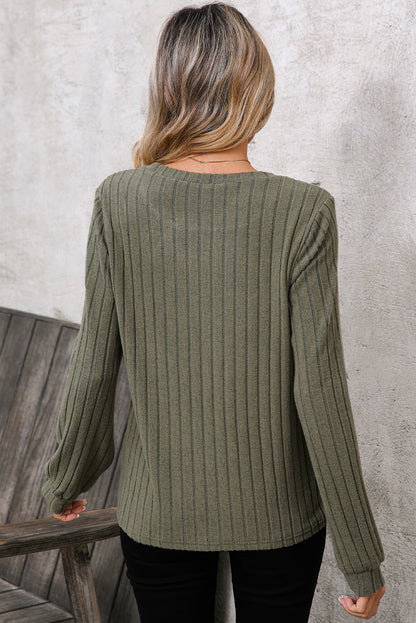 Moss Green Leopard Print Top - Patchwork Crochet Rib Textured Women's Top - The Eggy's store