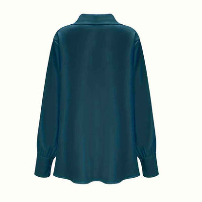 Women's Solid Color Long Sleeve Cowl Neck Blouse With Draped Detail - Elegant Office Formal Shirt For Spring&Fall