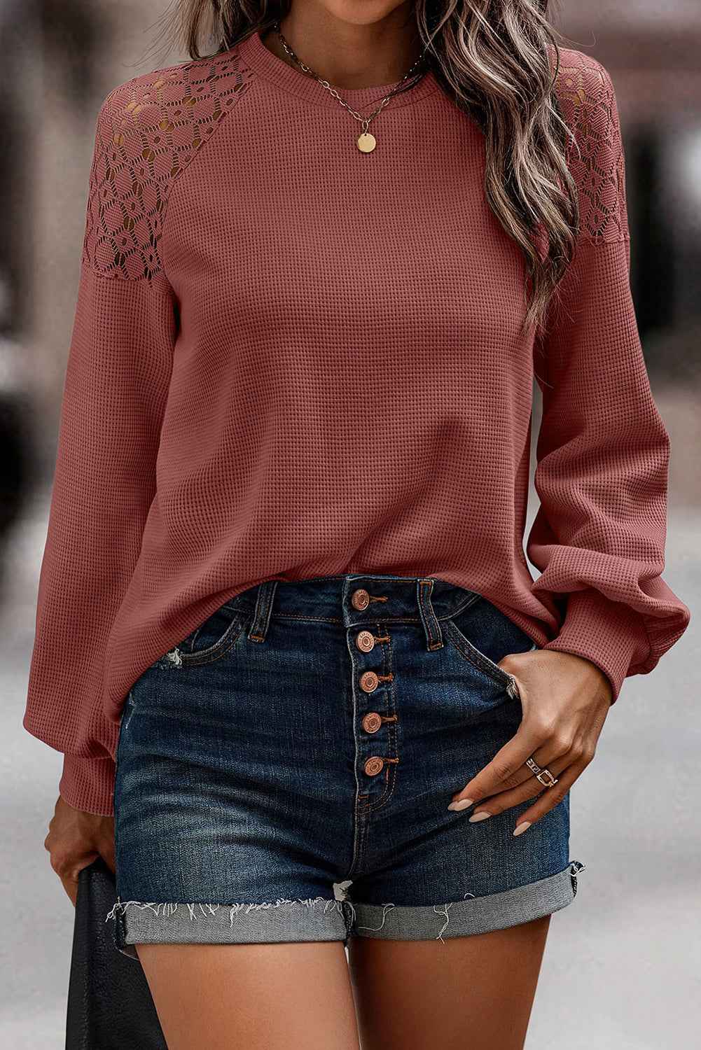 Lace Textured Pullover Women's Blouse