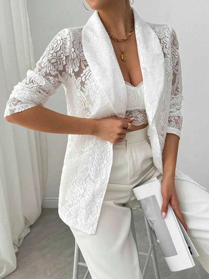 Chic Sheer Lace Lapel Blazer