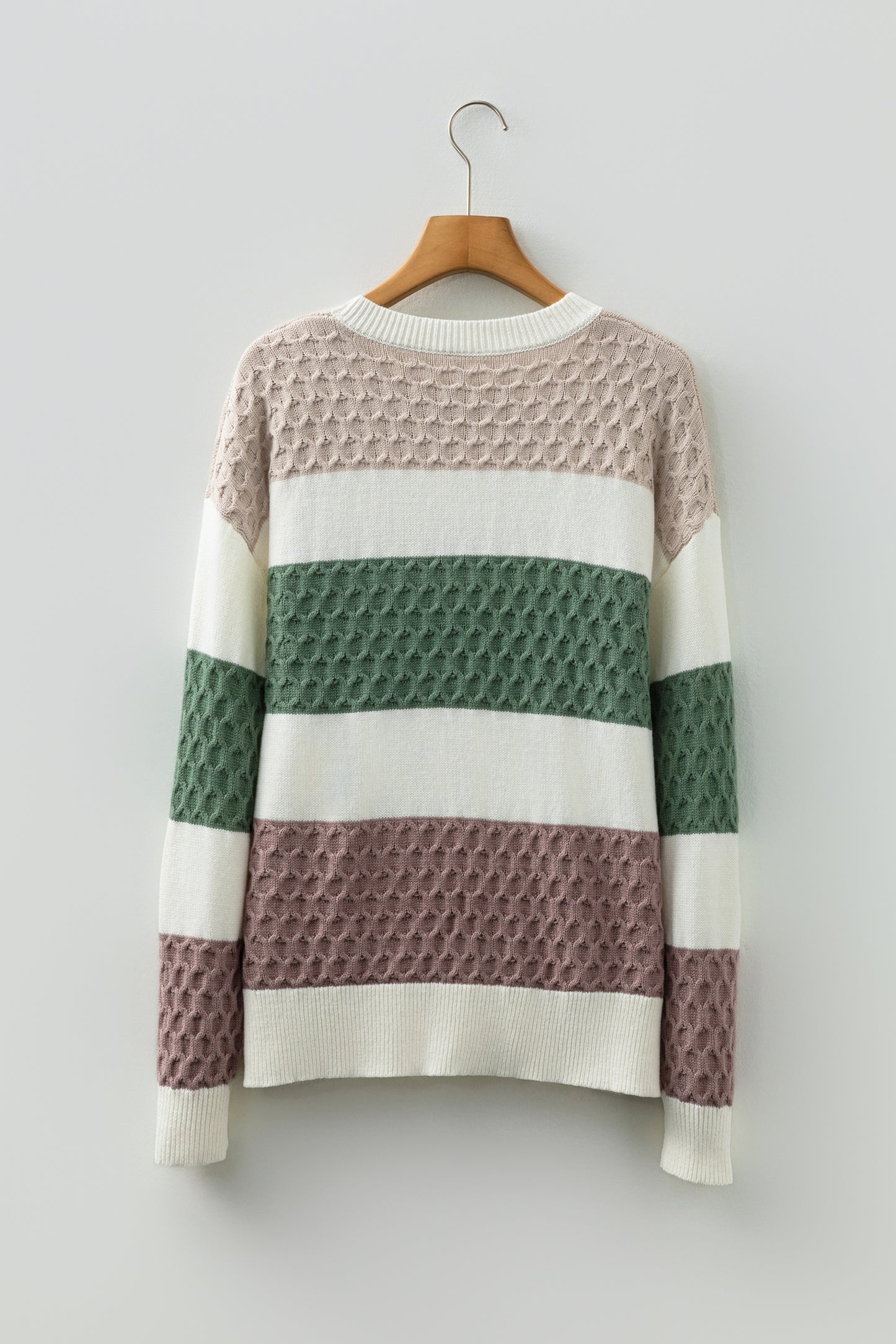 Brown Mixed Texture Knit Striped Color Block Loose Sweater