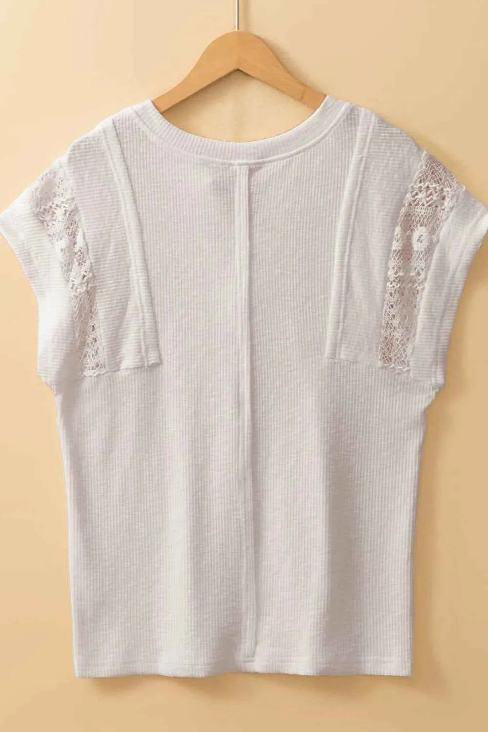 Ribbed Texture Lace Patchwork Short Sleeve Top