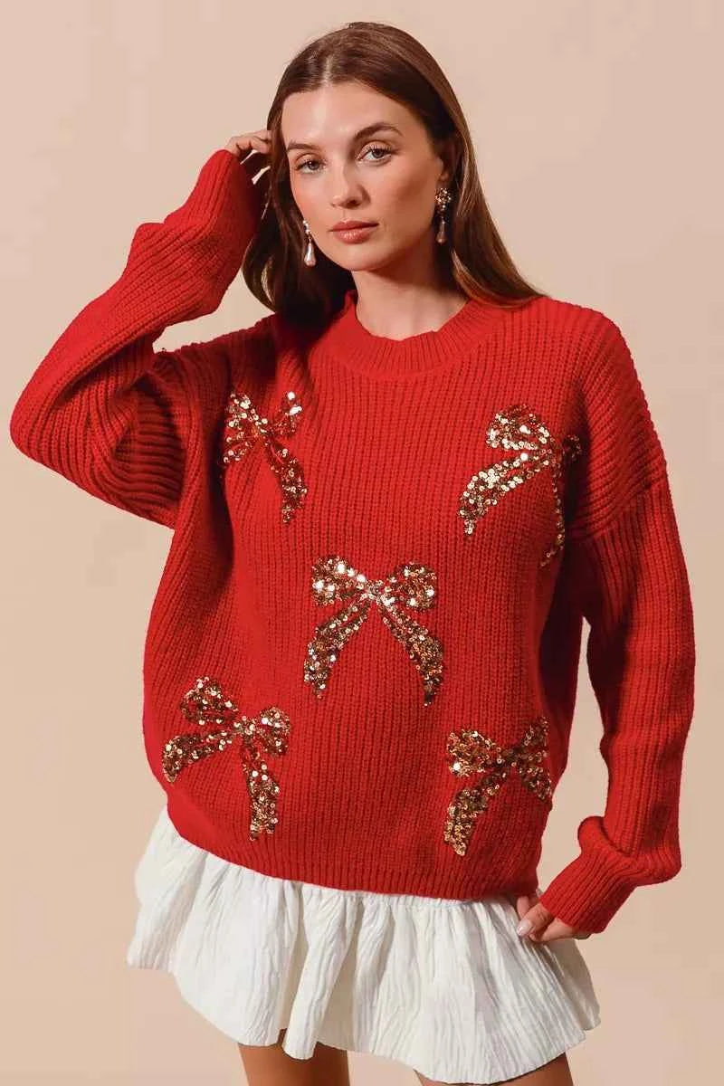 SO ME All Over Ribbon Sequins Christmas Holiday Sweater