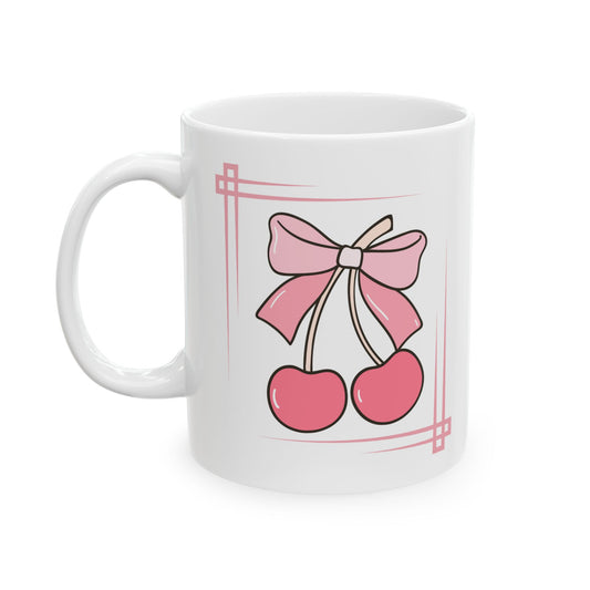 Pink Bow Cherries Ceramic Mug - Cute and Stylish Drinkware