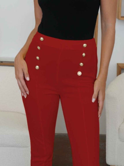 Chic High-Waist Button Detail Skinny Women's Pants