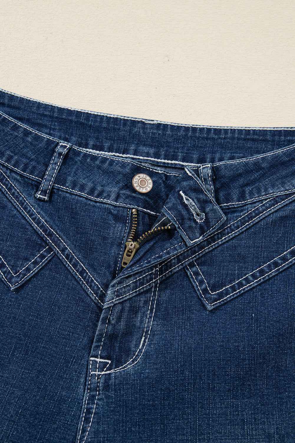 Denim Stitch High-Waist Cuff Jeans
