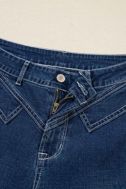 Denim Stitch High-Waist Cuff Jeans