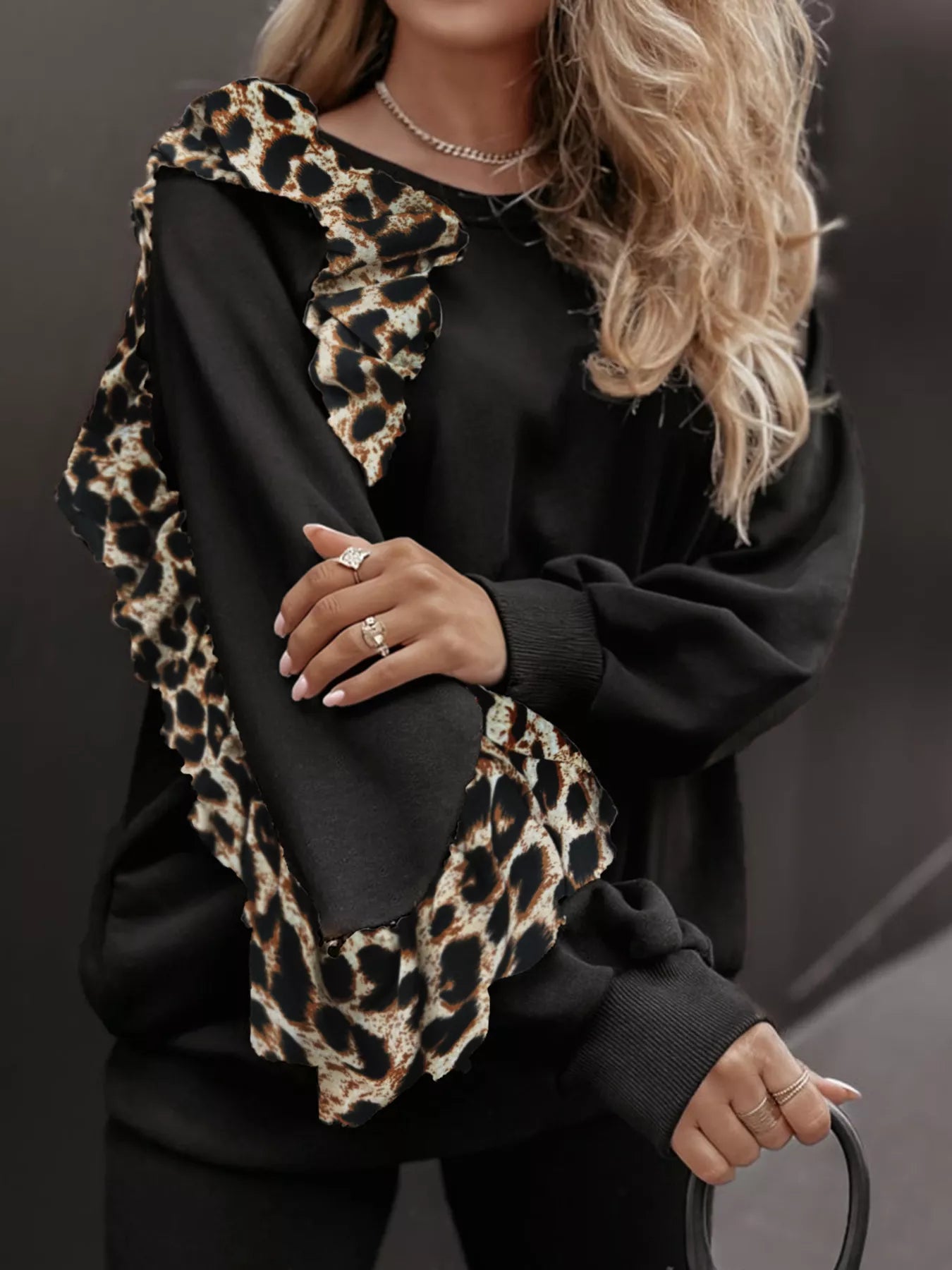 Leopard Trim Two-Piece Set – Slightly Stretchy