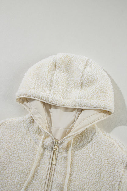 Solid Fleece Zip-Up Drawstring Pocketed Hooded Jacket
