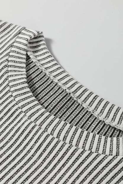 Ribbed Knit Crewneck Long Lantern Sleeve Top