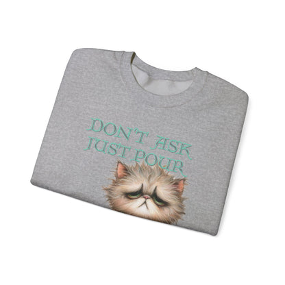 Just Pour Coffee Lover Sweatshirt Women's Top - Funny Cat Lover Gift, Cozy Apparel