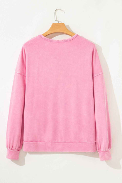 Plus Size Waffle Bowknot Patchwork Mineral Wash Sweatshirt