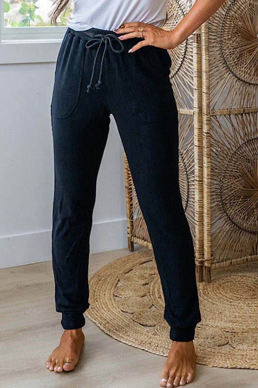 Black Ribbed Active Jogger Pants