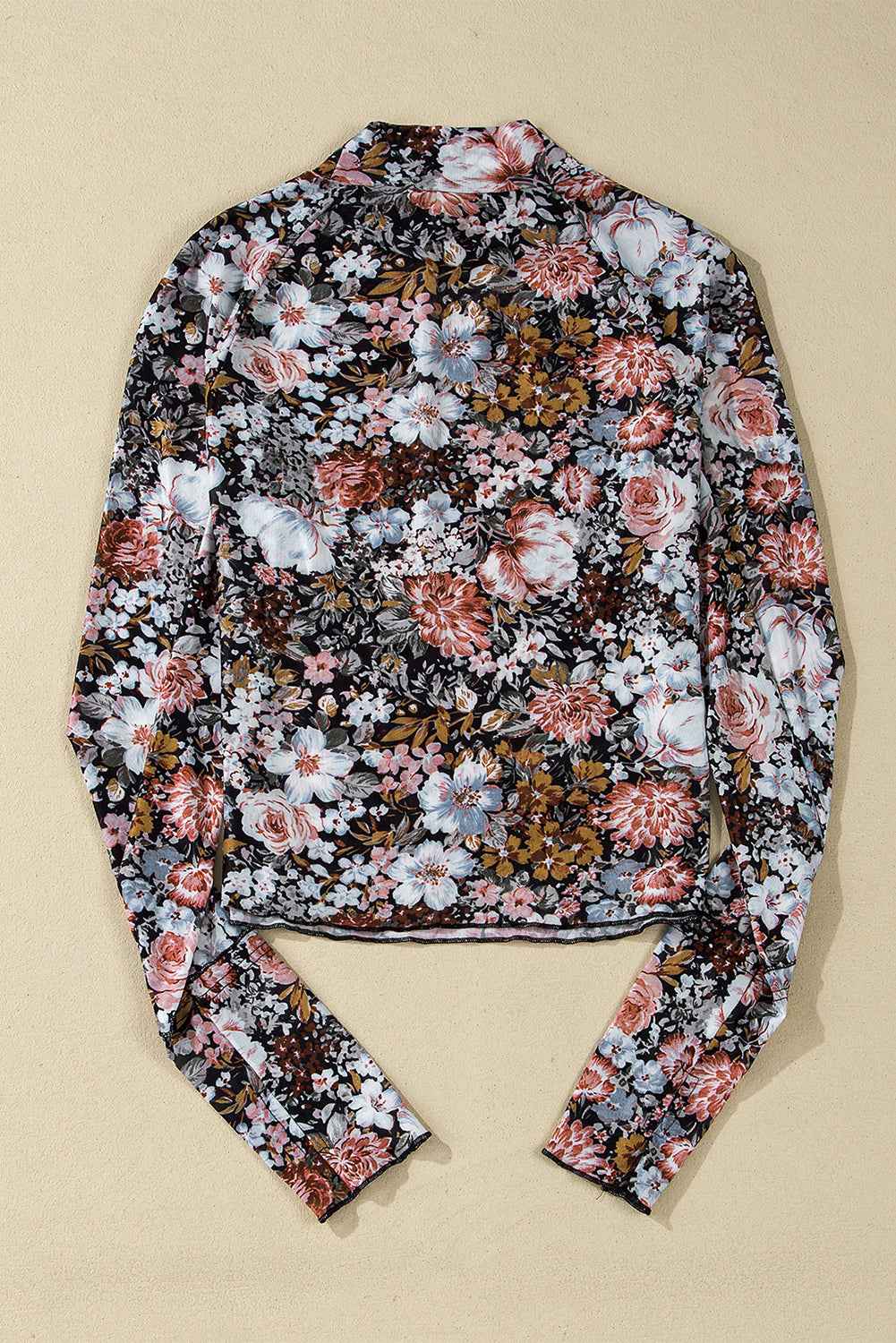 Floral Mesh Long Sleeve Mock Neck Top