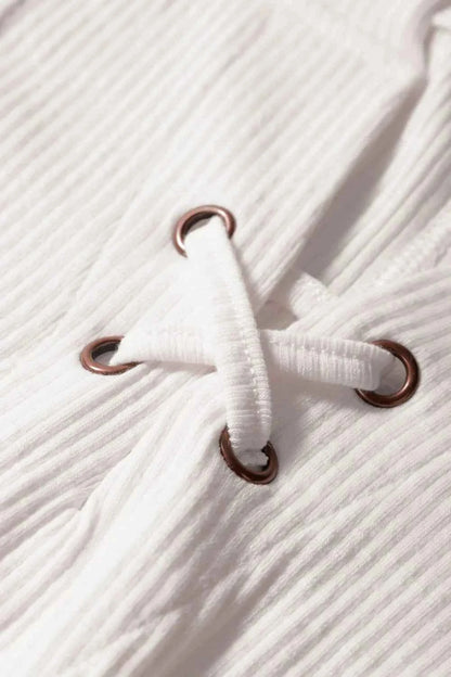 Ribbed Texture Lace Patchwork Short Sleeve Top