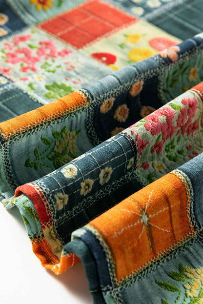 Floral Half Placket Collared V-Neck Blouse