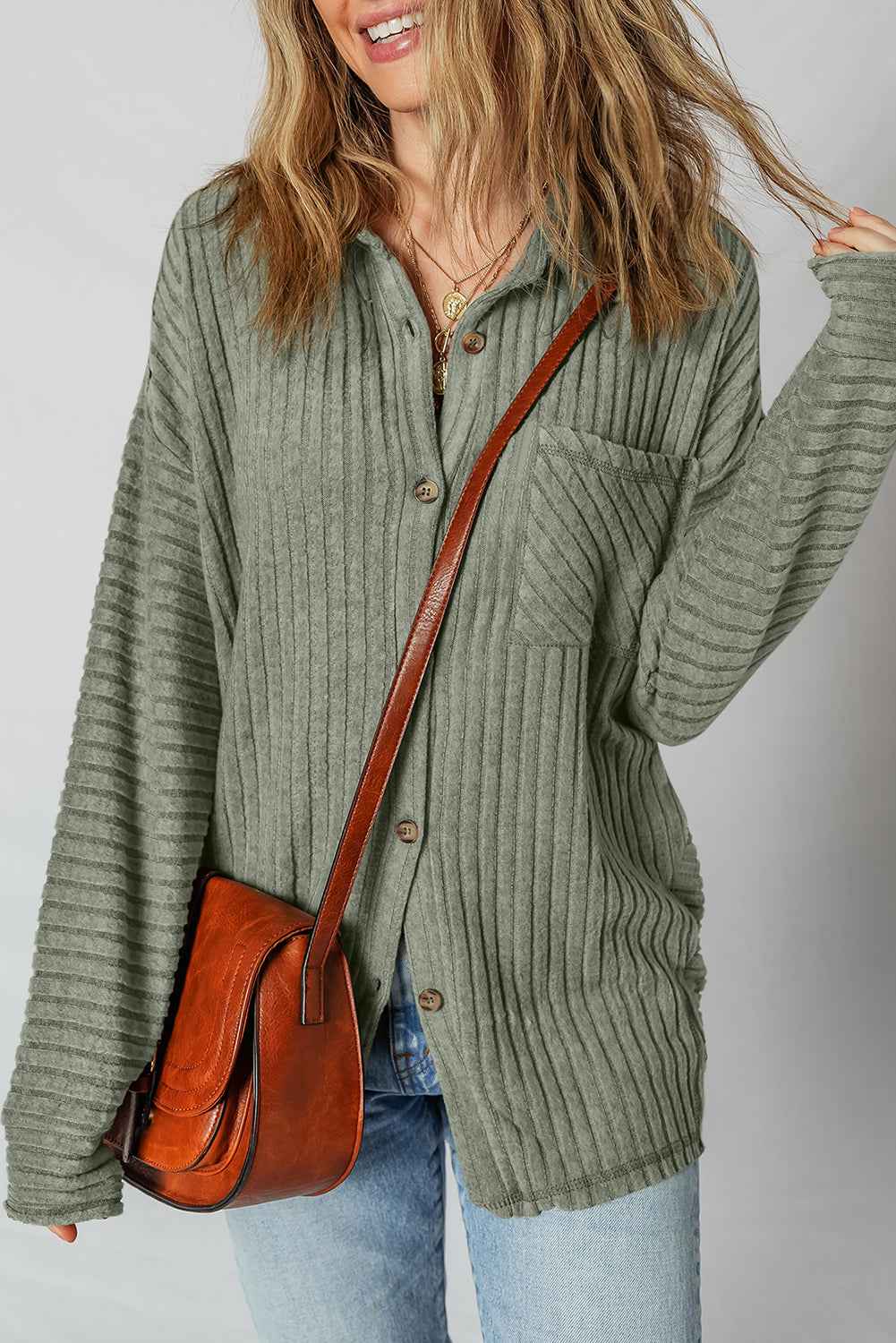 Lucia Ribbed Texture Button Up Shacket