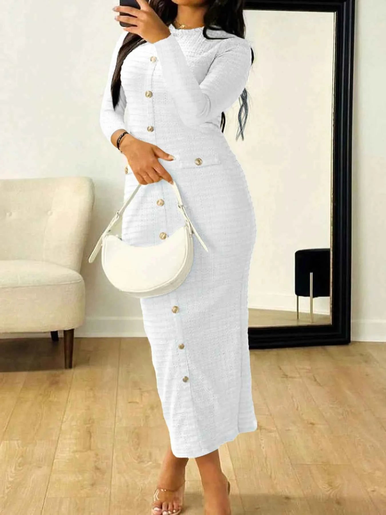 Textured Long Sleeve Midi Dress