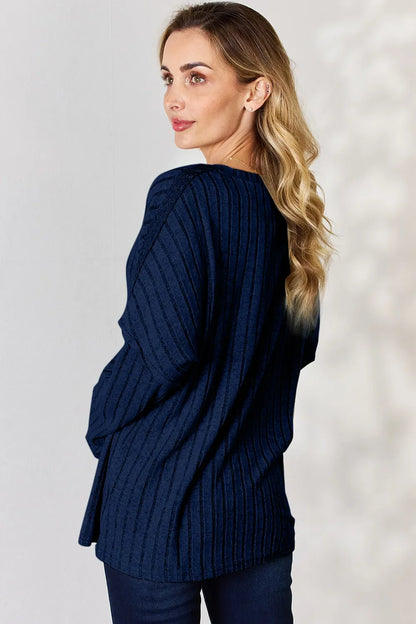 Basic Bae Full Size Ribbed Half Button Long Sleeve Women's T-Shirt - The Eggy's store