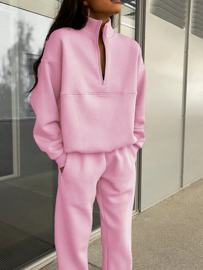 Long-sleeved Sports Sweatsuit Stand-up Collar Zip-up Top And Elastic Band Trousers With Pocket - The Eggy's store