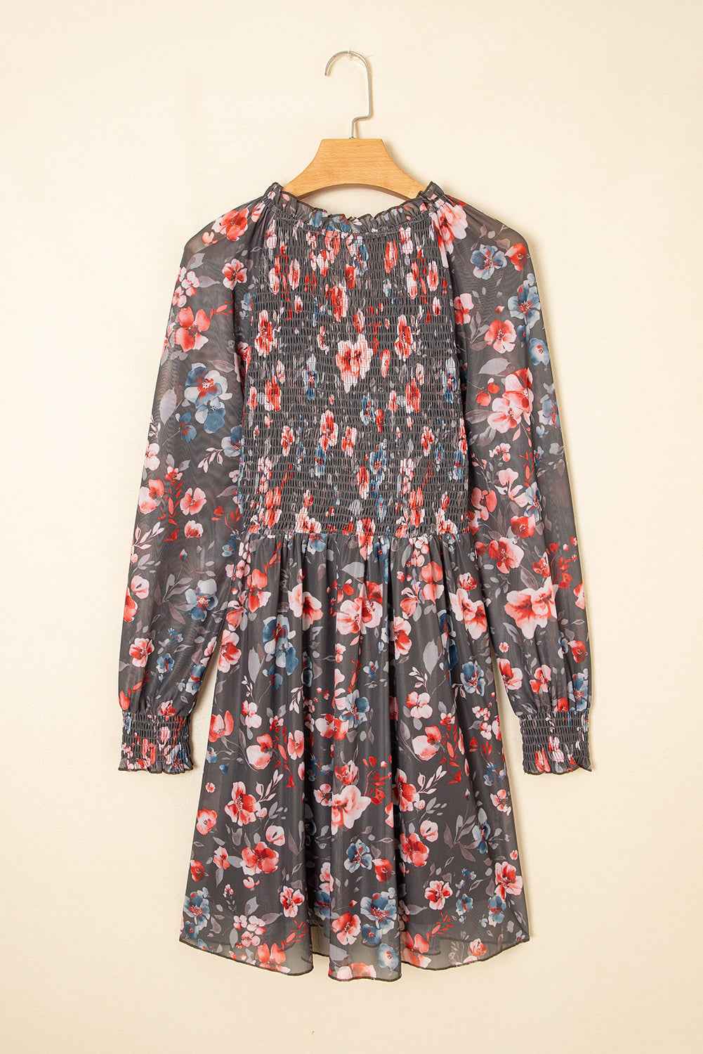 Floral Mesh Long Sleeve Mini Dress