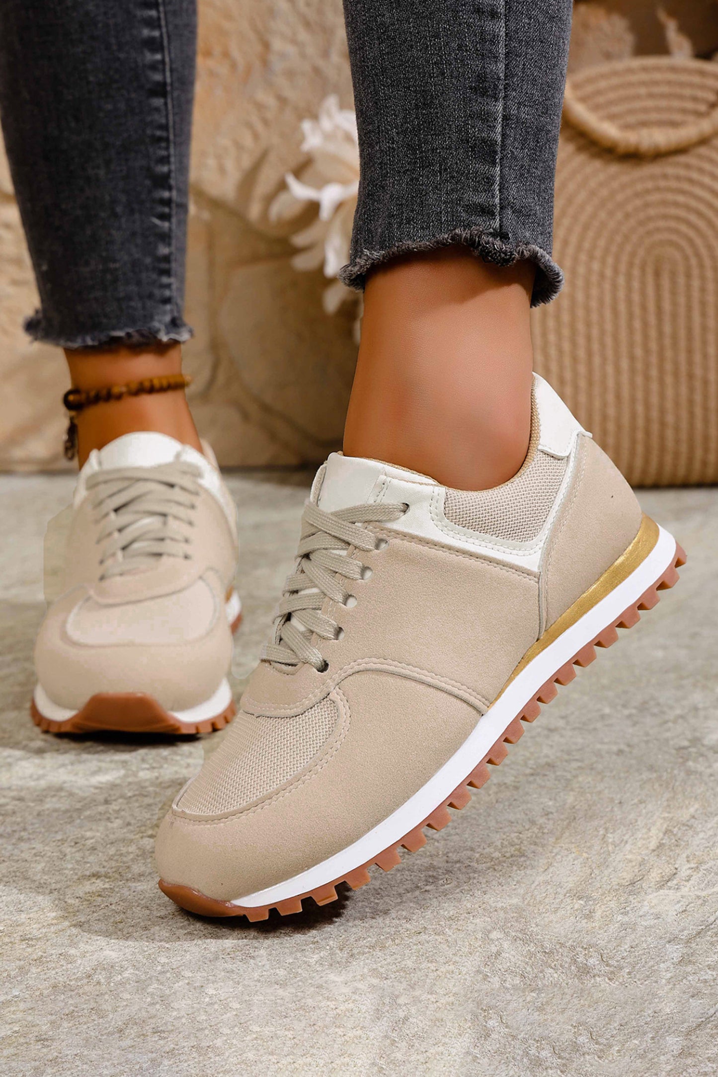 Navy Blue Faux Suede Mixed Patchwork Retro Jogger Sneakers