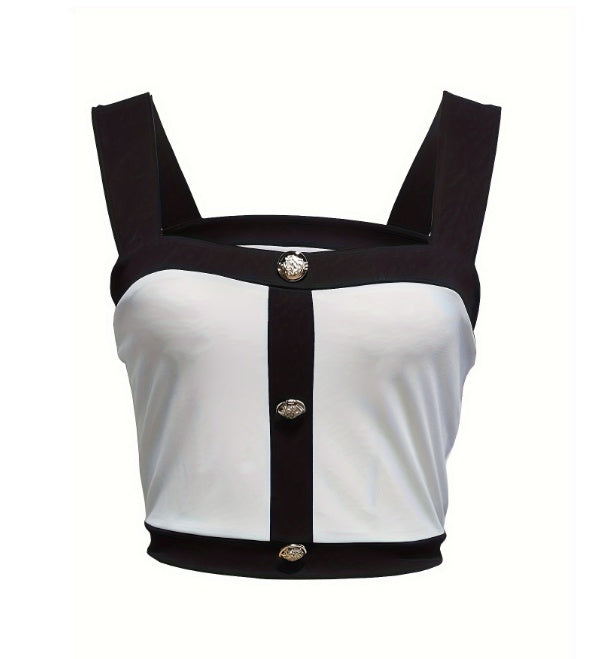 Women's Color Block Slim Fit Vest - Square Neck Sleeveless Women's Top - The Eggy's store